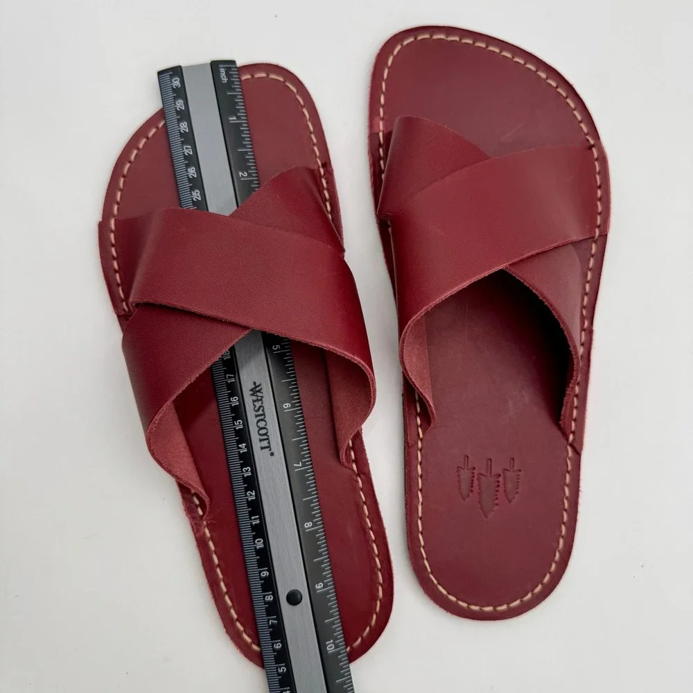 Portland Leather Sandals Roma Cross Strap Womens US 8.5 /EU 39 Red Marsala Boho